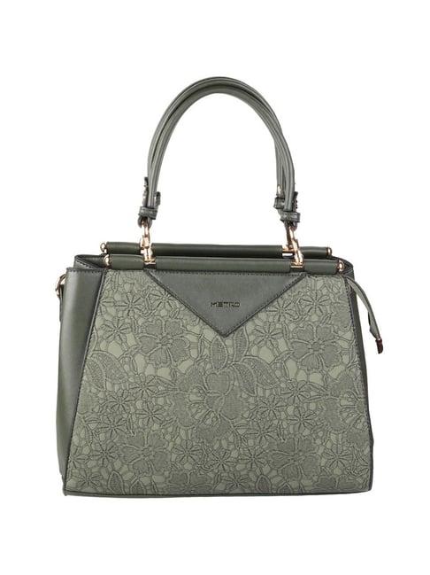 metro green embroidered medium handbag