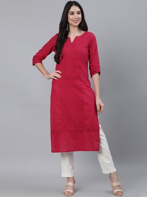 jaipur kurti fuchsia embellished straight kurta