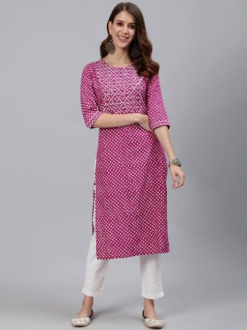 jaipur kurti magenta embellished straight kurta