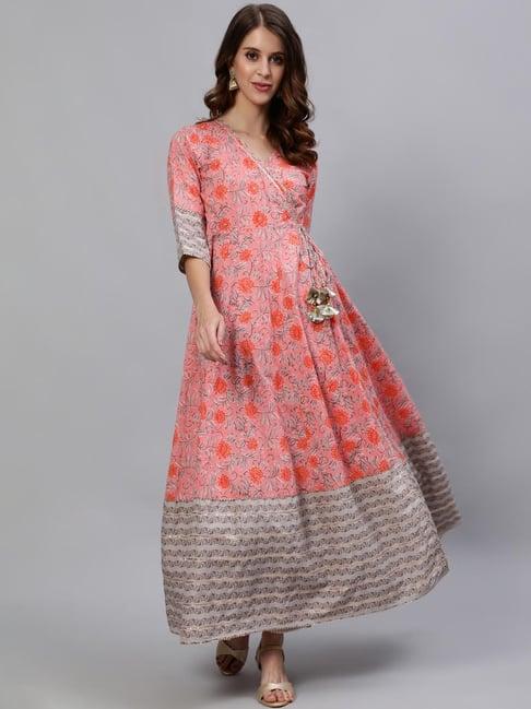 jaipur kurti pink printed angrakha kurta