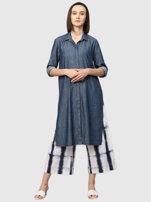 chemistry blue straight fit kurta set