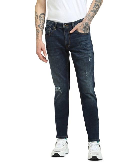 jack & jones dark blue distressed jeans