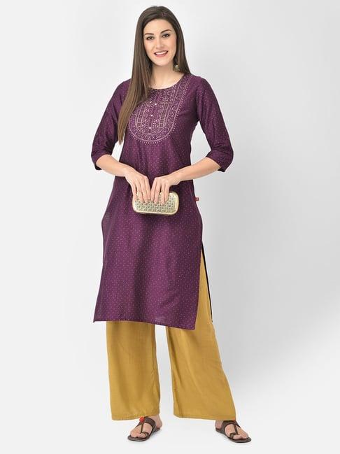 span purple embroidered straight kurta