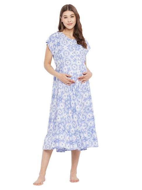 hypernation blue printed maternity night dress