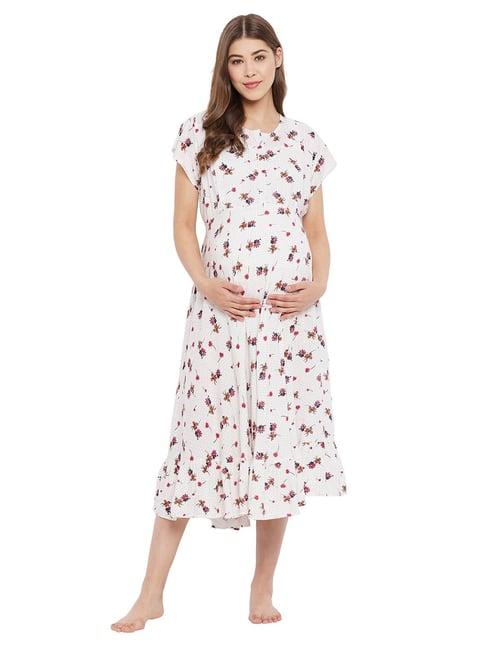 hypernation white floral print maternity night dress