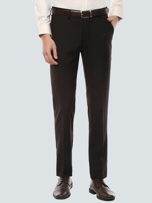 louis philippe brown slim fit flat front trousers