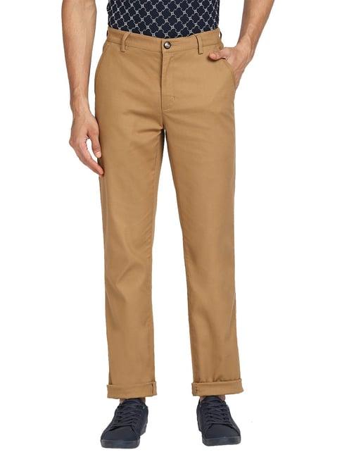 colorplus brown tailored fit flat front trousers