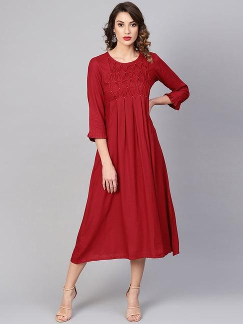 yash gallery maroon self pattern a-line dress