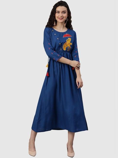 yash gallery blue embroidered a-line dress