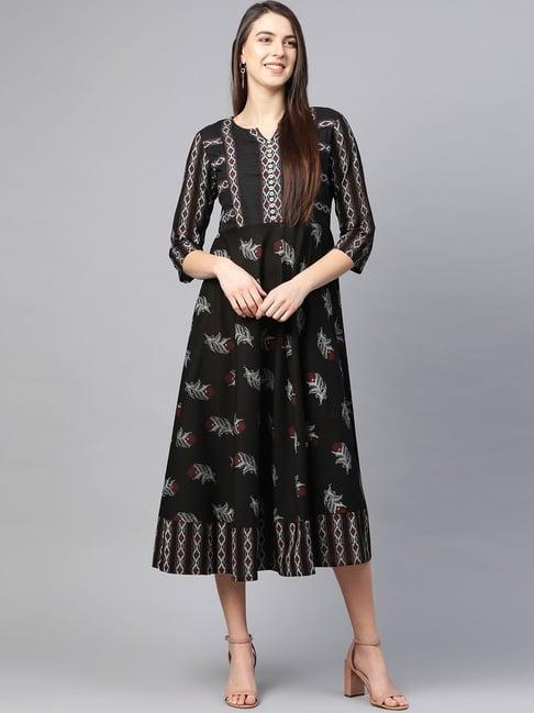 yash gallery black printed a-line dress