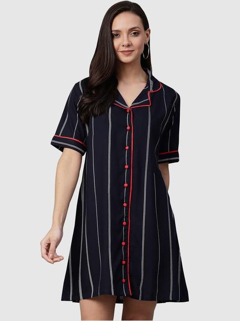 yash gallery navy printed a-line dress