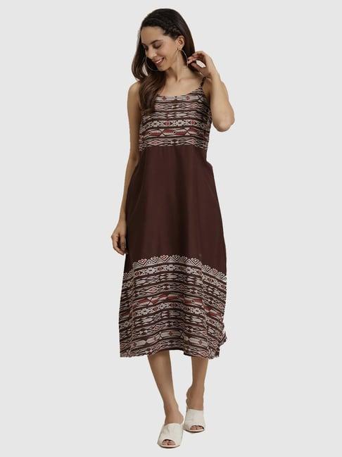 yash gallery brown printed a-line dress