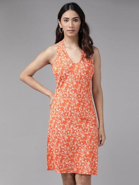 yash gallery orange printed a-line dress