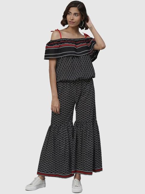 yash gallery black cotton printed jumpsuit