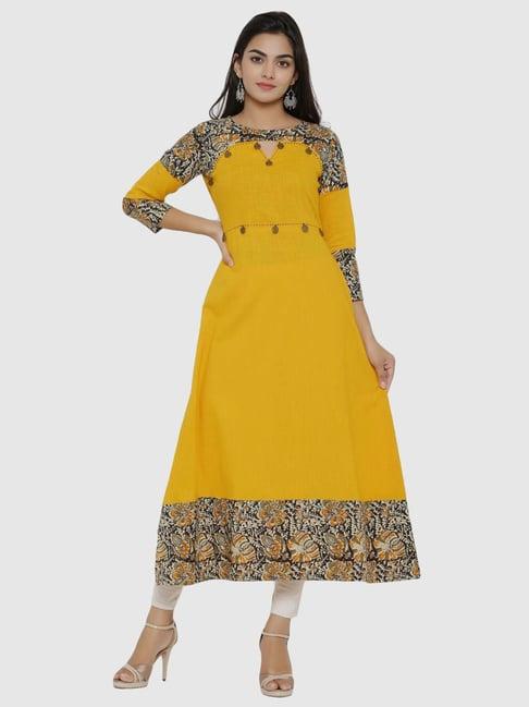 yash gallery mustard floral print a line kurta