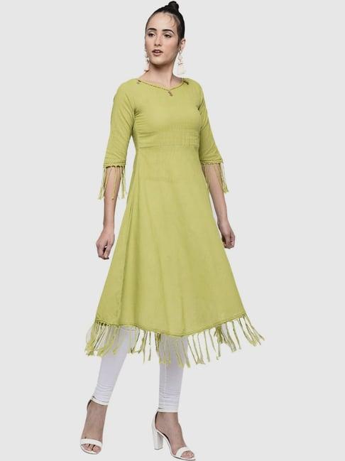 yash gallery green cotton a line kurta