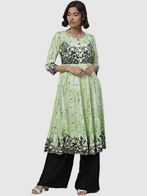 yash gallery green floral print flared kurta