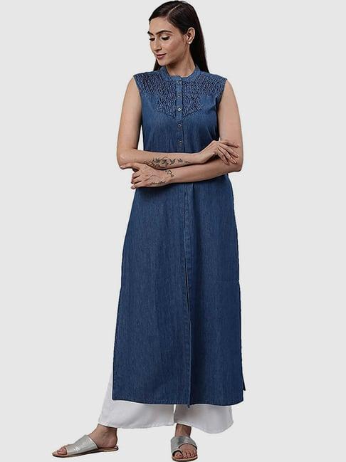 yash gallery blue embroidered straight kurta