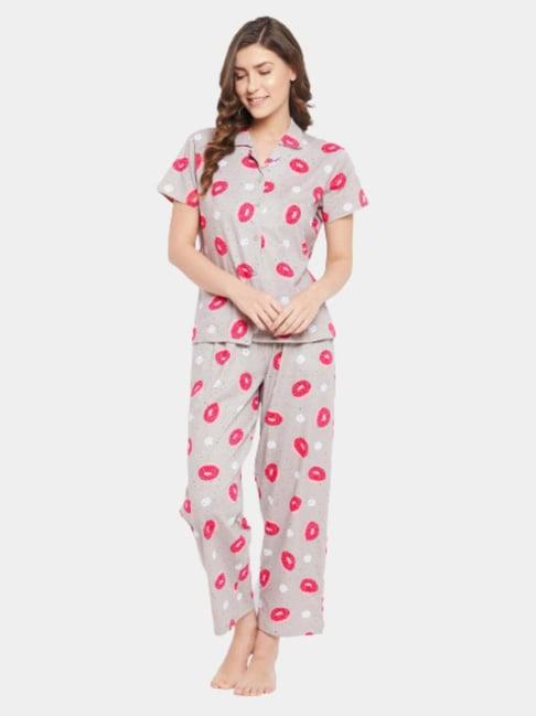 clovia grey printed pajama set