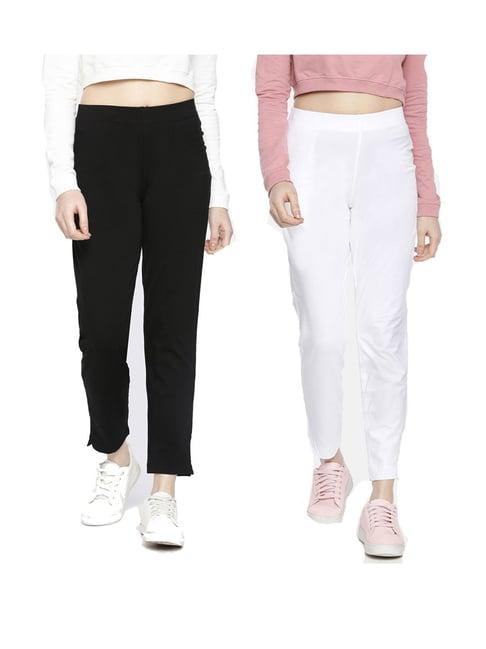 dollar missy black & white regular fit cigarette trousers (pack  of 2)