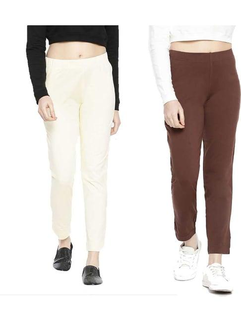 dollar missy brown & cream regular fit cigarette trousers (pack  of 2)