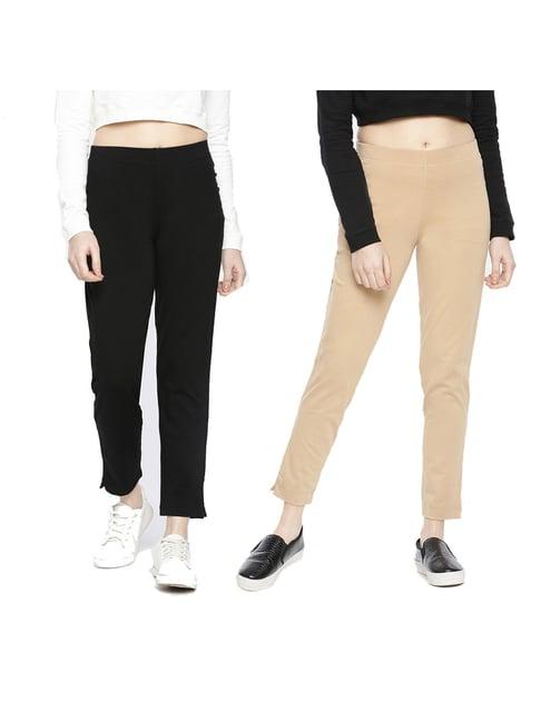 dollar missy black & beige regular fit cigarette trousers (pack  of 2)