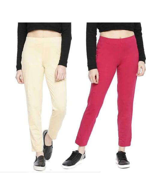 dollar missy beige & rani pink regular fit cigarette trousers (pack  of 2)