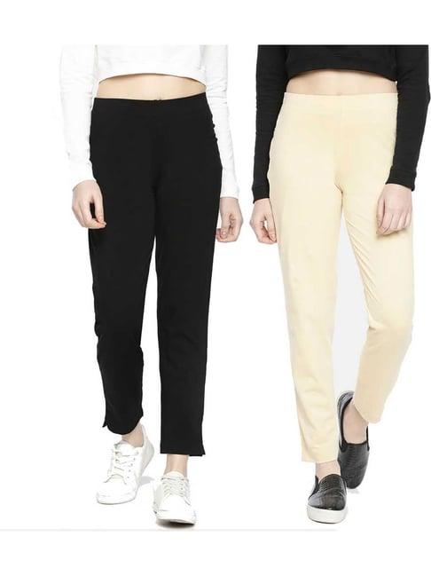 dollar missy black & beige regular fit cigarette trousers (pack  of 2)