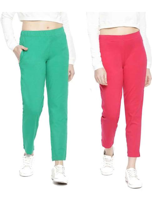 dollar missy hot pink & forest green regular fit cigarette trousers (pack  of 2)