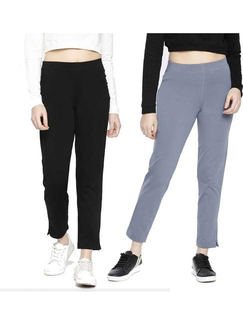 dollar missy black & steel grey regular fit cigarette trousers (pack  of 2)