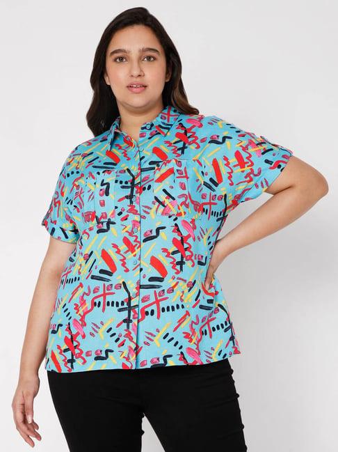 vero moda curve sky blue printed shirt