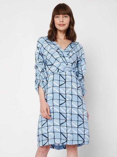 vero moda chambray blue printed dress