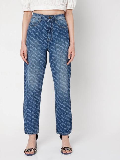 vero moda blue graphic print jeans