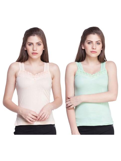 dollar missy light orange & light green lace camisole (pack of 2)