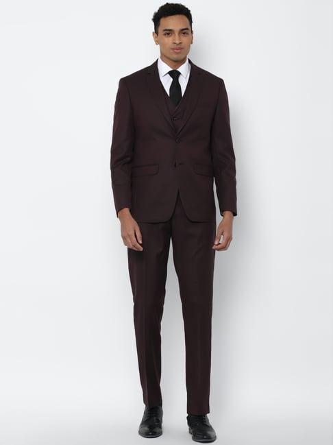 allen solly maroon slim fit three piece suits