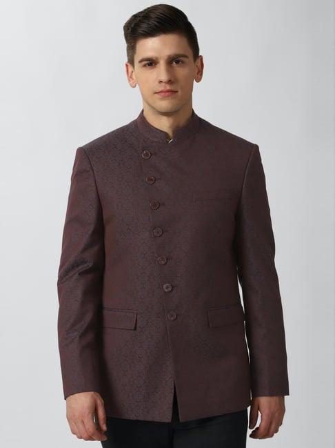 peter england brown slim fit printed two piece suits