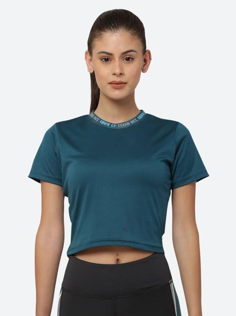 fitleasure teal regular fit crop top