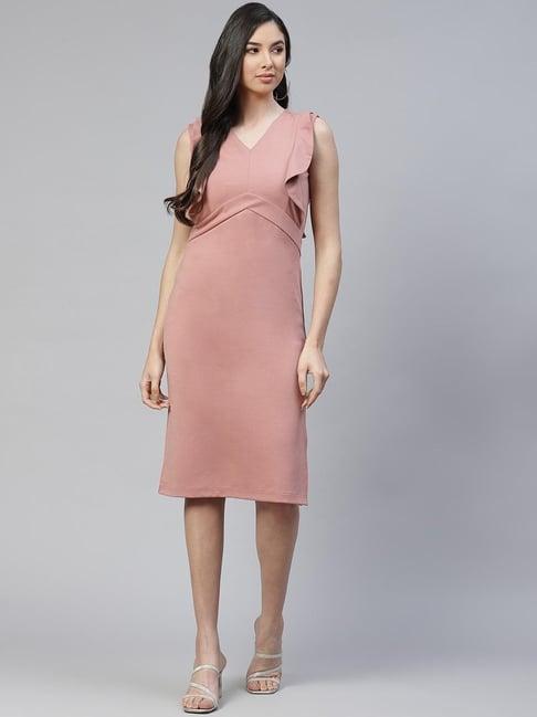 cottinfab peach slim fit cotton dress