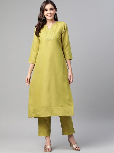 cottinfab light green regular fit cotton kurta set