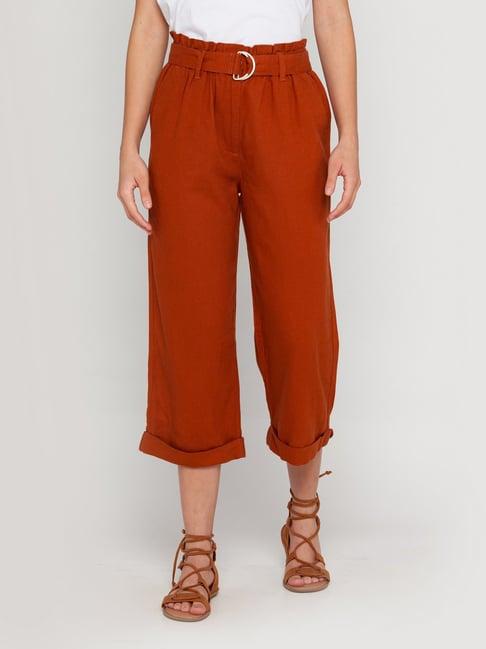 zink london brown elasticated crop pants