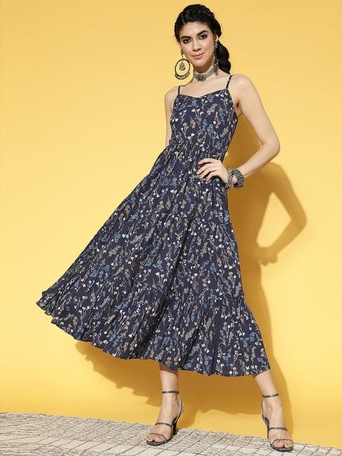 yufta blue pure cotton printed maxi dress