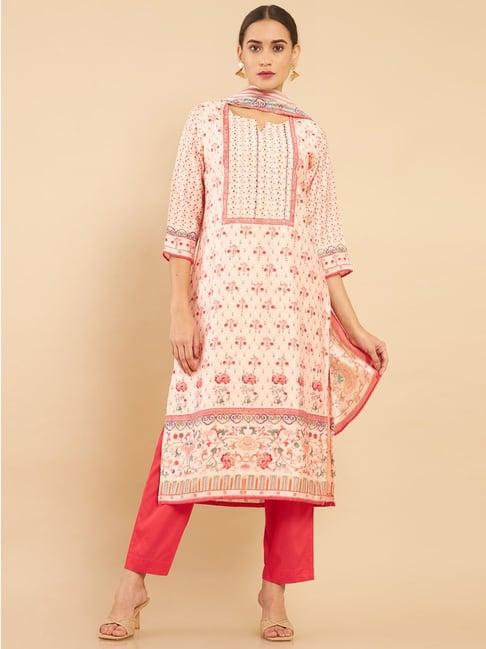 soch peach embellished kurta pant set with dupatta