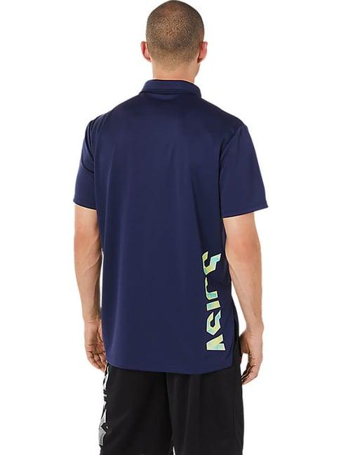 asics deep navy printed polo t-shirt