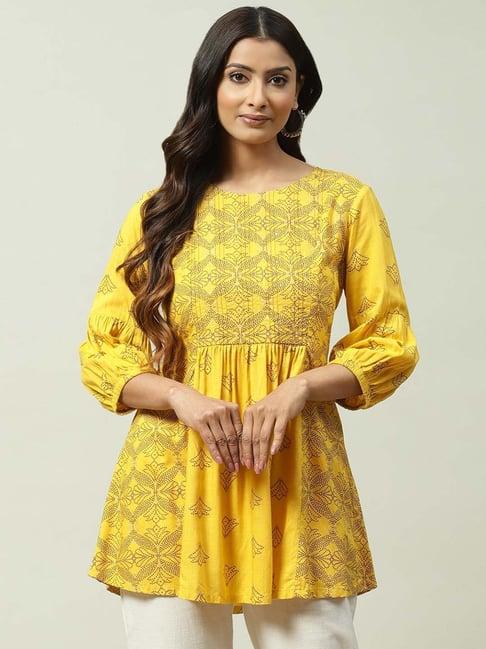 biba mustard printed kurti