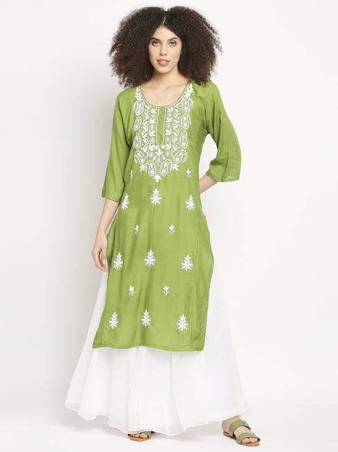 ira soleil green embroidered kurta palazzo set