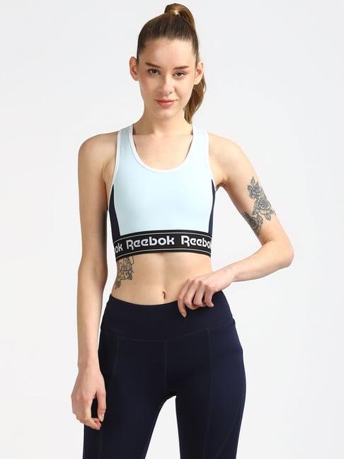 reebok light blue non wired padded core sports bra