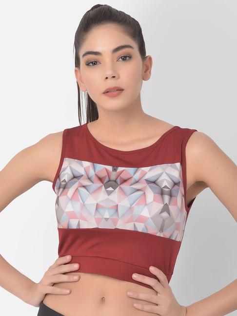 clovia maroon printed crop top