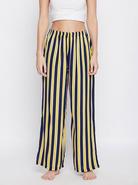 clovia yellow & blue striped pyjamas