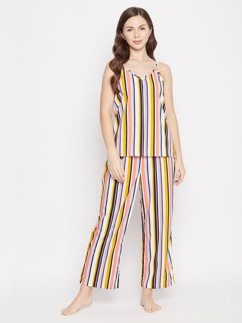 clovia multicolor striped cami top with pyjamas