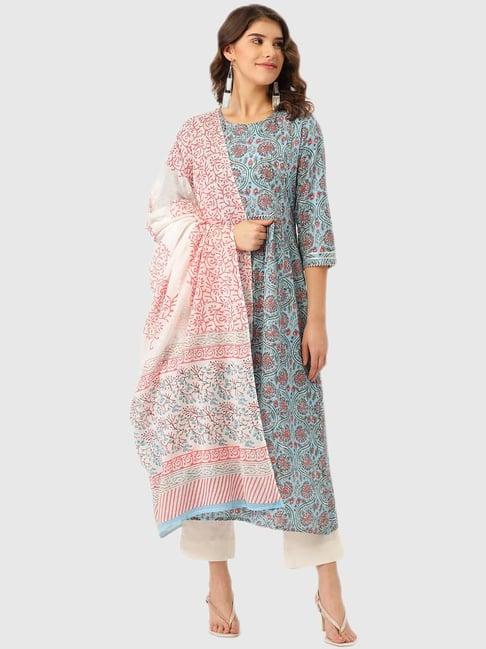 maaesa blue floral print suit sets